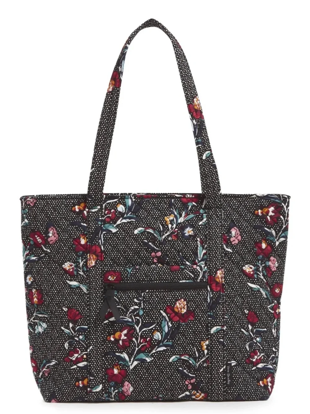 Vera Bradley Floral Black Quilted Small Tote Bag - Perennials Noir Dot pattern
